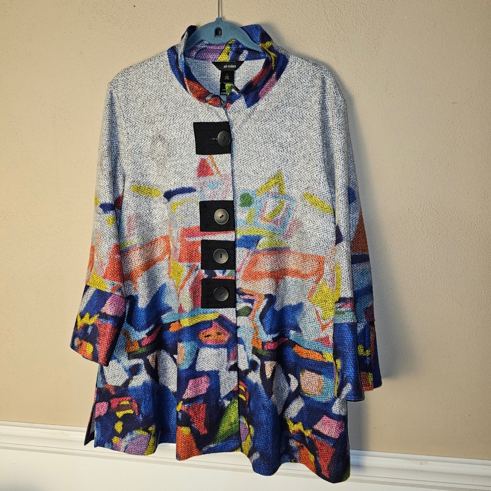 Ali Miles Womens Multicolor Abstract Artsy Jacket Large Lagenlook